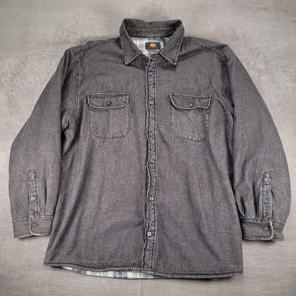 Route 66 Vintage Flannel Lined Shirt Jacket Button Up Long Sleeve Gray XL